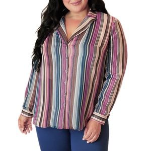 Maree Pour Toi Striped Button Front Blouse